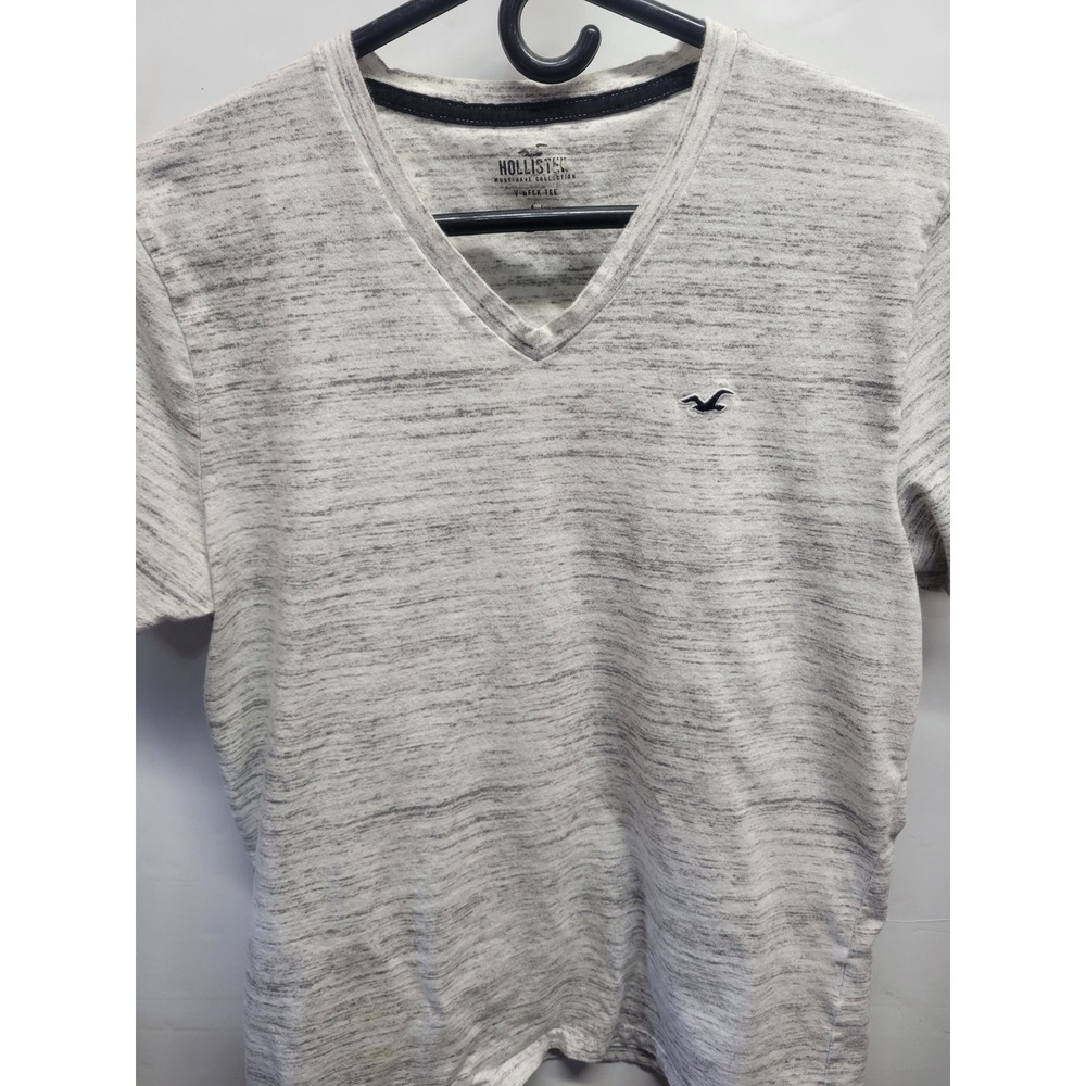 Hollister Must-Have Collection Mens Large Gray V-Neck Tee Space Dye Logo Shirt